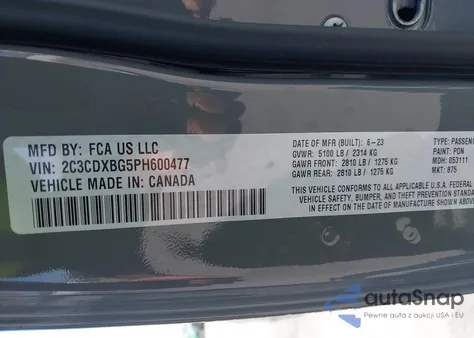 2023 Dodge Charger Sxt from USA, damaged, VIN 2C3CDXBG5P8600477